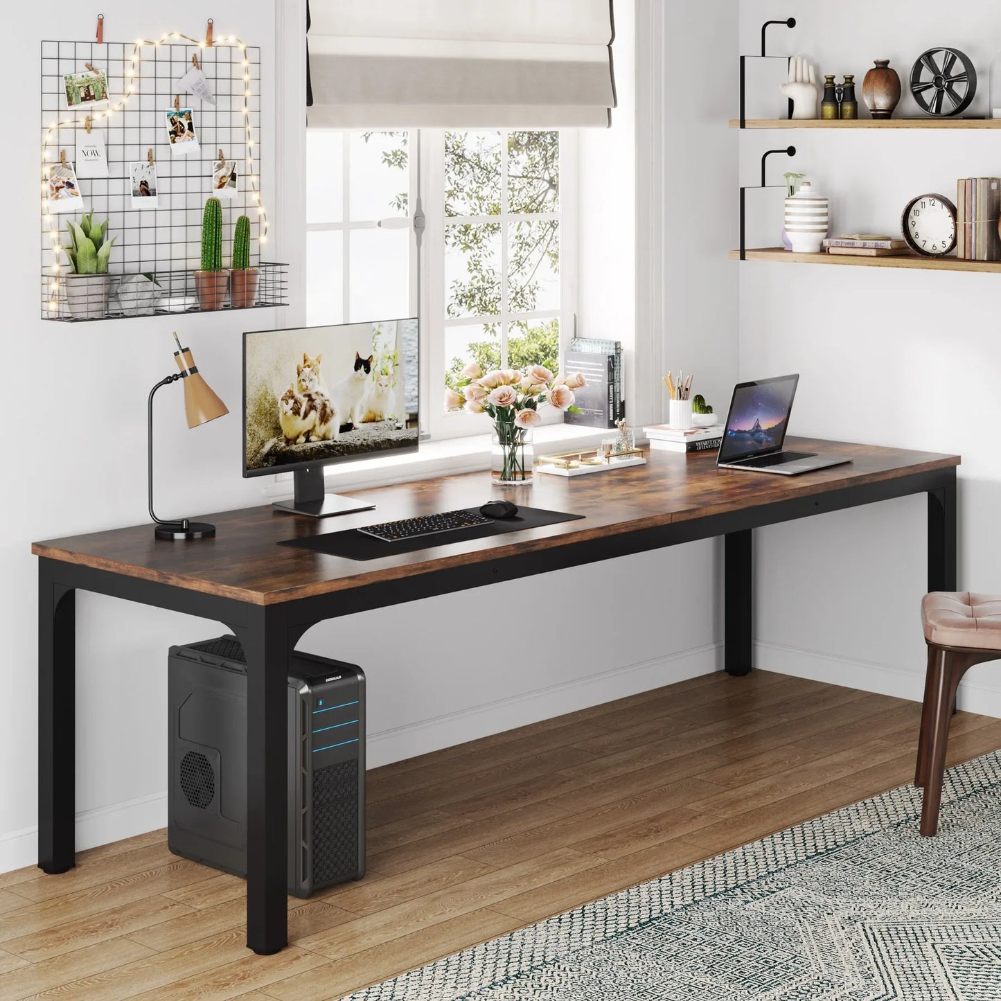MonoWood 78.7 Inches Extra Long Computer Desk 2 Person Desk, Double Long Desk, Workstaion for Home Office