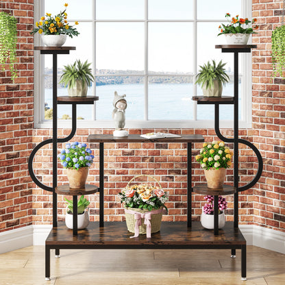 MonoWood 8-Tier Metal Plant Stand, Large Tall Plant Shelf for Multiple Plants, Round & Square Boards, Ladder Flower Rack