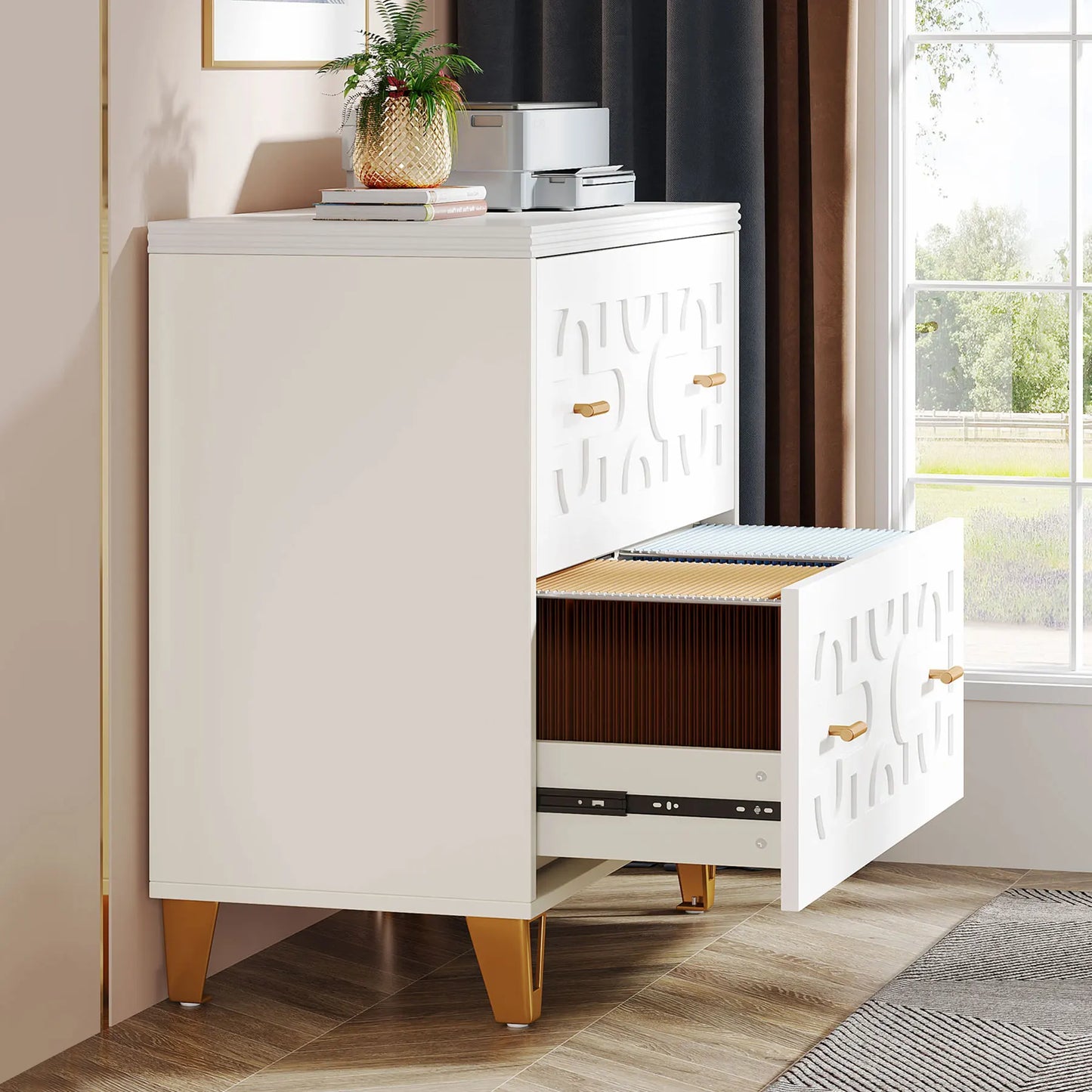 MonoWood 2-Drawer Lateral File Cabinet, Modern White Filing Cabinet for Legal/Letter/A4 Size, Large Storage Filing Cabinet