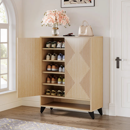 MonoWood Shoe Cabinet with Doors, 6-Tier Entryway Shoe Storage Cabinet with Adjustable Shelves, Modern Wooden Shoe Organizer C