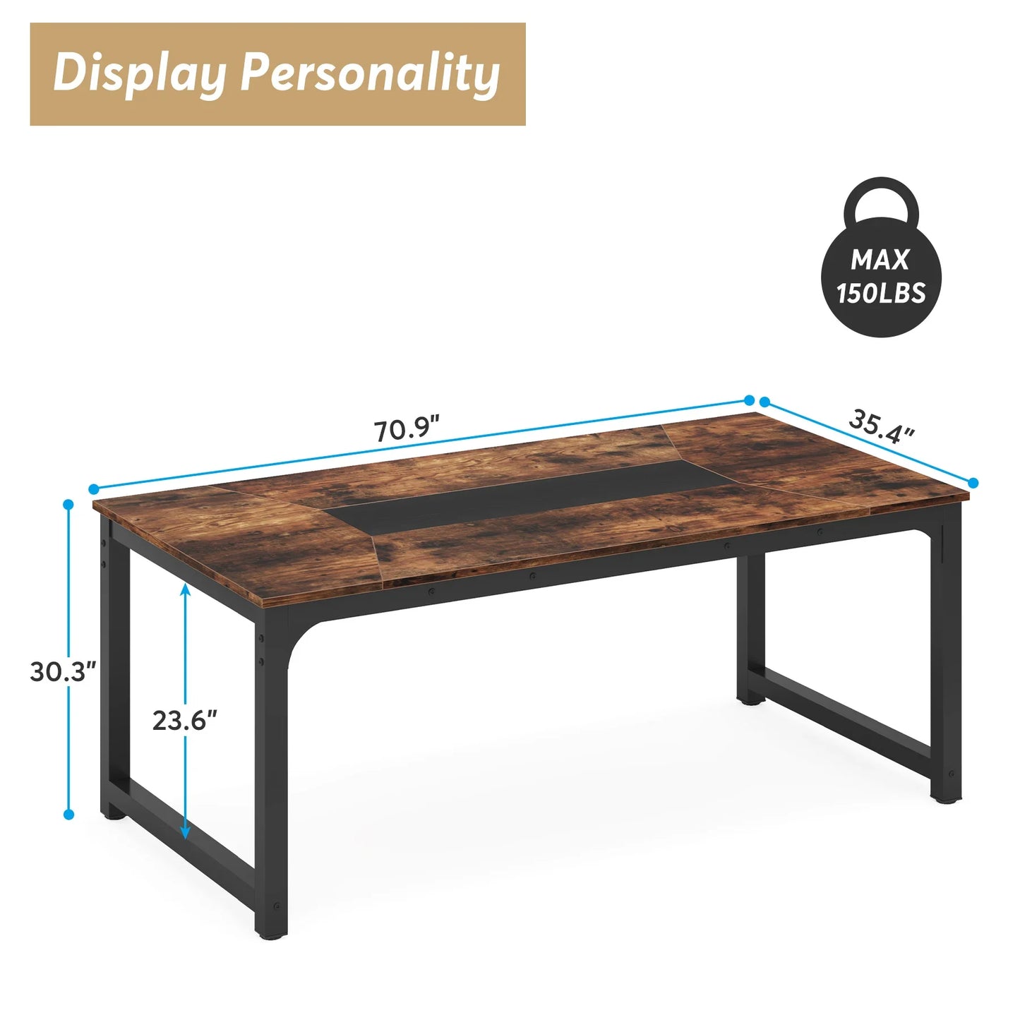 MonoWood Kitchen Modern Industrial Dining Table for 6-8 Person with Metal Frame