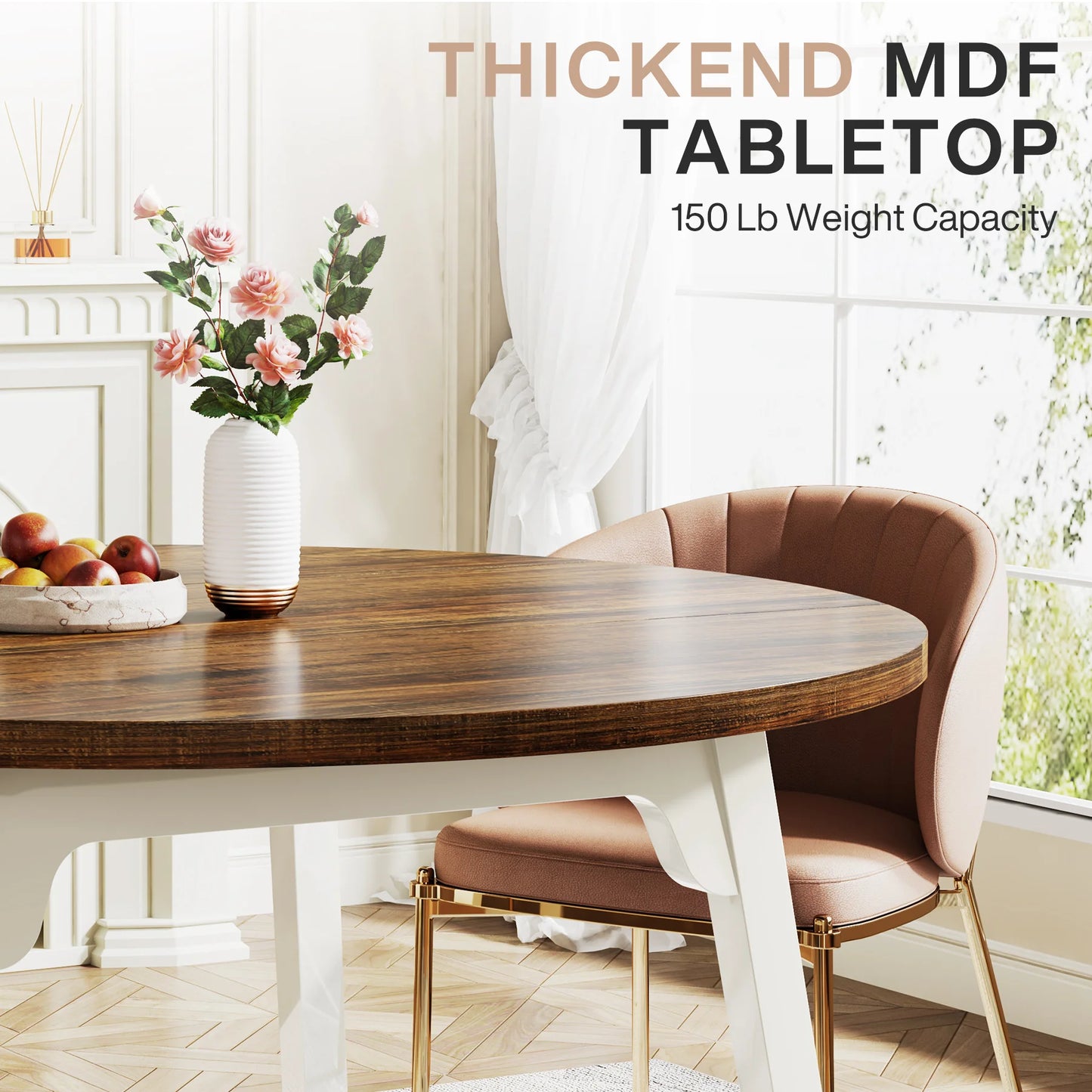 MonoWood Round Dining Table for 4-6 People, 47-Inch Farmhouse Dinning Room Table Circle Kitchen Table