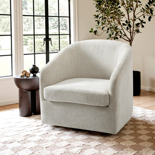 MonoWood 360° Swivel Accent Chairs, Round Chenille Barrel Chairs with Removable Seat Cushion, Modern Upholstered Armchair