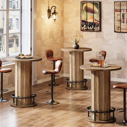 MonoWood Round Bar Table, 39.4" H Wood Bistro Pub Table with Metal Ring Footrest for Dining Coffee Cocktail Living Room