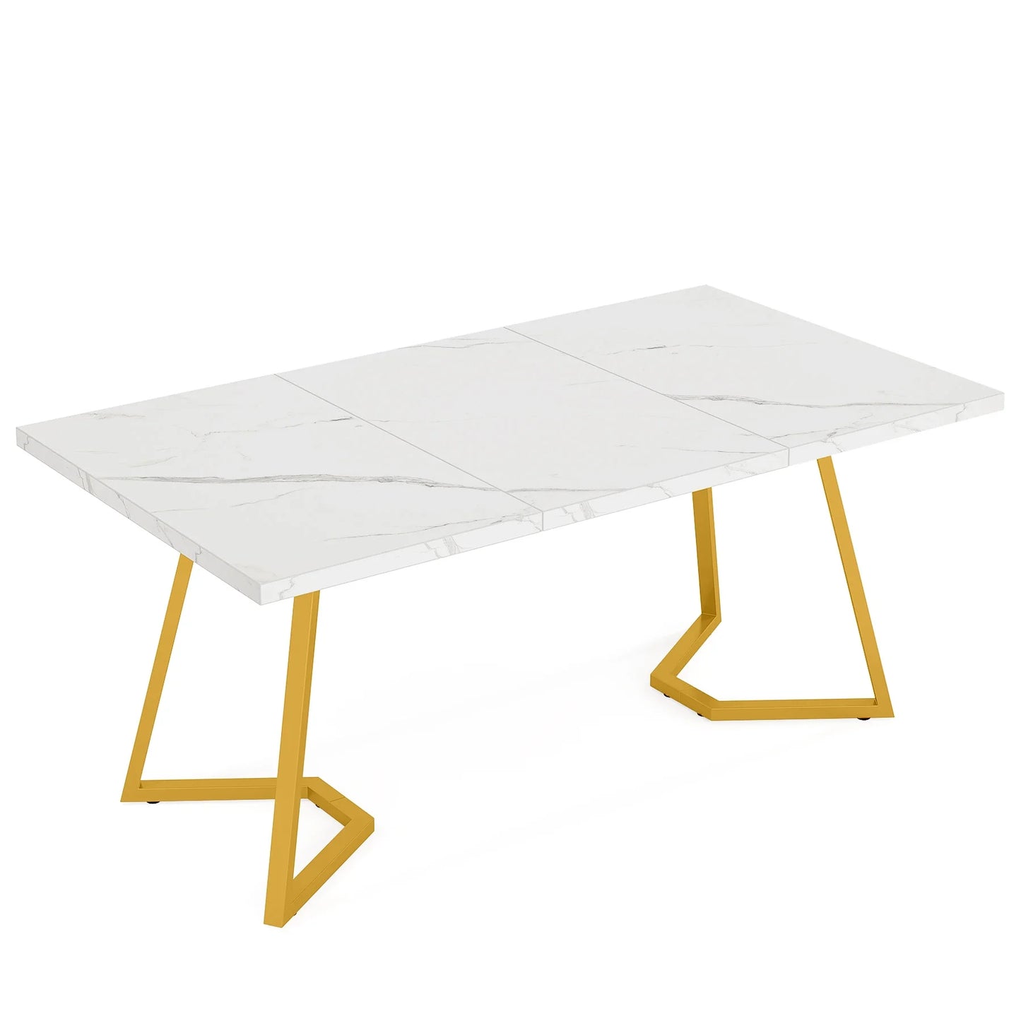 MonoWood Gold Dining Dinner Table: 55 Inches Modern White Dining Room Table with Golden Legs, Faux Marble Kitchen Table for 6