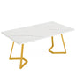 MonoWood Gold Dining Dinner Table: 55 Inches Modern White Dining Room Table with Golden Legs, Faux Marble Kitchen Table for 6