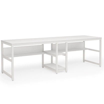 MonoWood Two Person Desk with Bookshelf, 78.7 Computer Office Double Desk for Two Person, Rustic Writing Desk Workstation