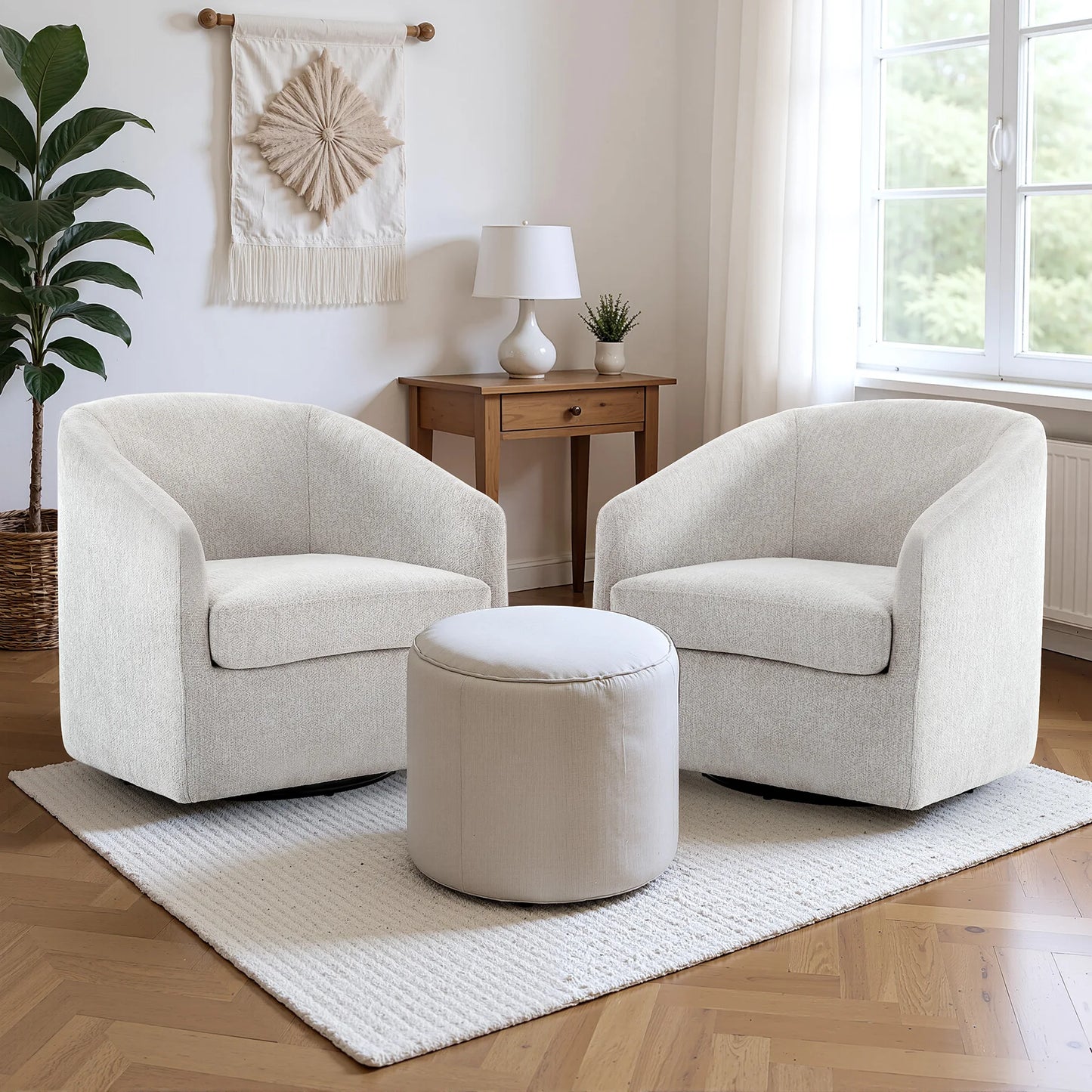 MonoWood 360° Swivel Accent Chairs, Round Chenille Barrel Chairs with Removable Seat Cushion, Modern Upholstered Armchair