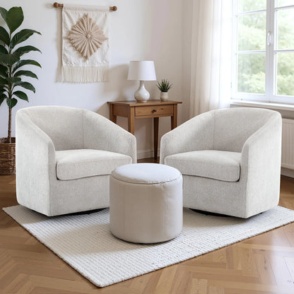 MonoWood 360° Swivel Accent Chairs, Round Chenille Barrel Chairs with Removable Seat Cushion, Modern Upholstered Armchair