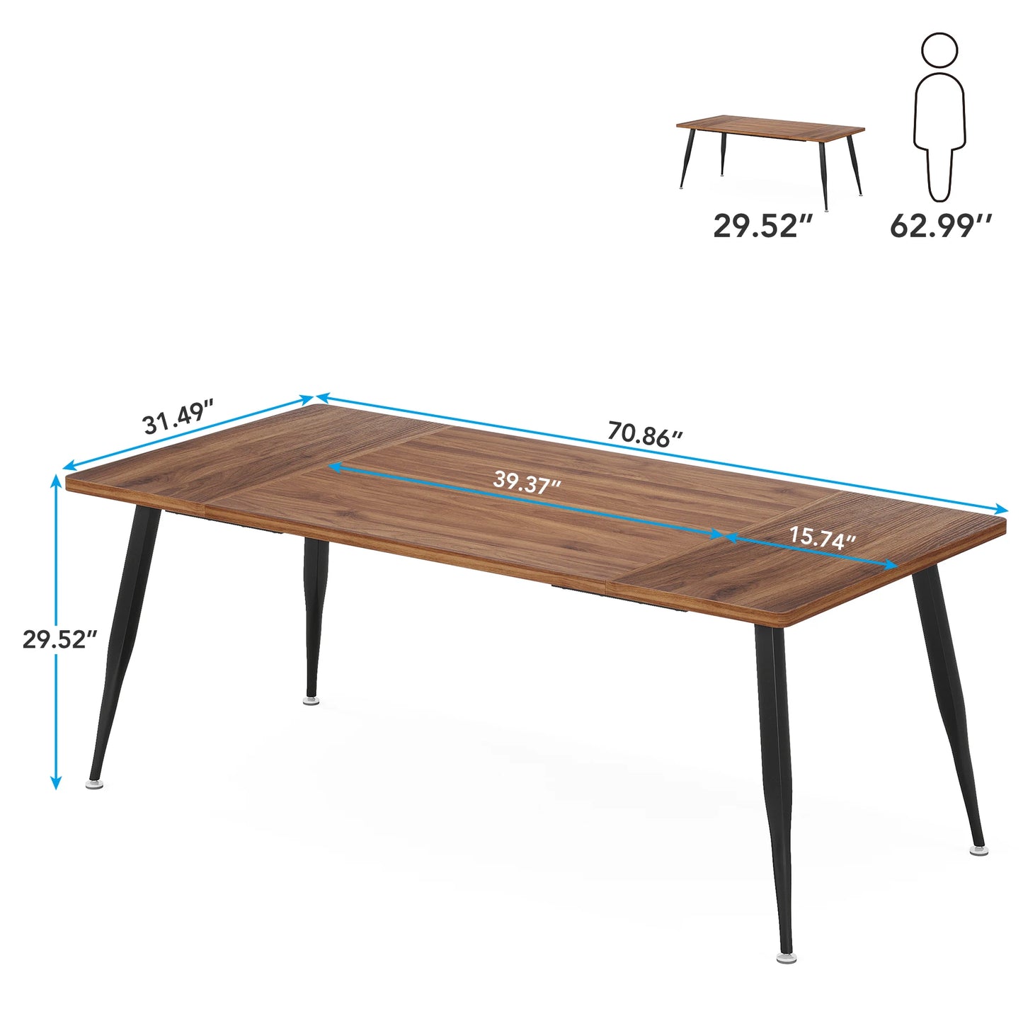 MonoWood Dining Table180x80x75cm, Spacious Rustic Industrial Table for 6-8 People, Sturdy Metal Legs & Modern Faux Wood
