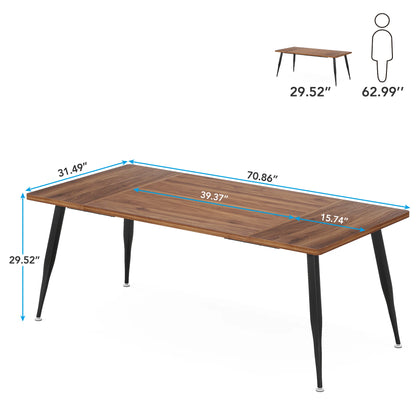 MonoWood Dining Table180x80x75cm, Spacious Rustic Industrial Table for 6-8 People, Sturdy Metal Legs & Modern Faux Wood