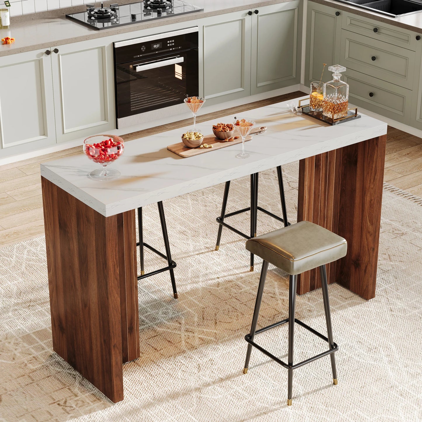 MonoWood Home Bar Unit, 55.12-Inch Bar Table with a Faux Marble Finished Tabletop, Modern Freestanding Mini Bar