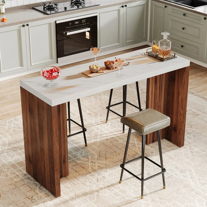 MonoWood Home Bar Unit, 55.12-Inch Bar Table with a Faux Marble Finished Tabletop, Modern Freestanding Mini Bar
