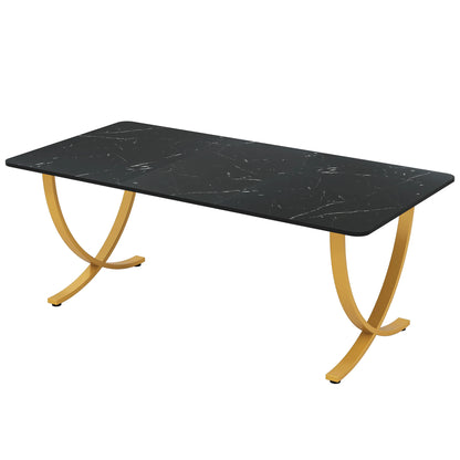 MonoWood 63" Modern Dining Table Kitchen Table with Faux Marble Top