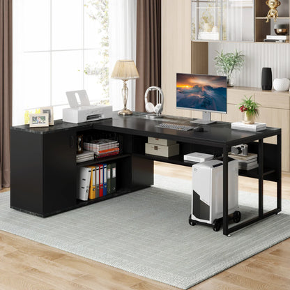 MonoWood 71 inch Executive Desk, L Shaped Desk with Cabinet Storage, Executive Office Desk with Shelves, Business Furniture