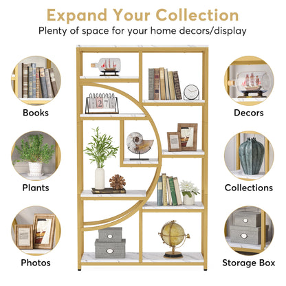 MonoWood Bookshelf Industrial 5 Tier Etagere Bookcase, Freestanding Tall Bookshelves Display Shelf Storage Organizer