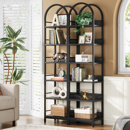 MonoWood 6-Tier Open Bookshelf, 78.7" Tall Arched Bookcase Narrow Bookshelf, Freestanding Corner Bookcase Display Shelves