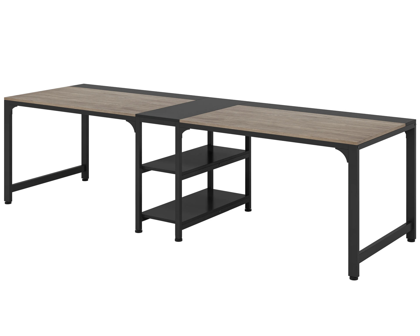 MonoWood 90.55'' 2 Person Desk with Storage Shelves, Double Computer Desk with Spacious Desktop, Extra Long Study Writing Tabl