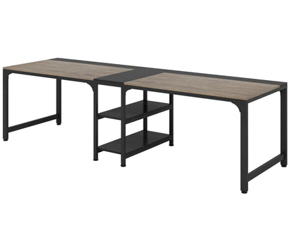 MonoWood 90.55'' 2 Person Desk with Storage Shelves, Double Computer Desk with Spacious Desktop, Extra Long Study Writing Tabl