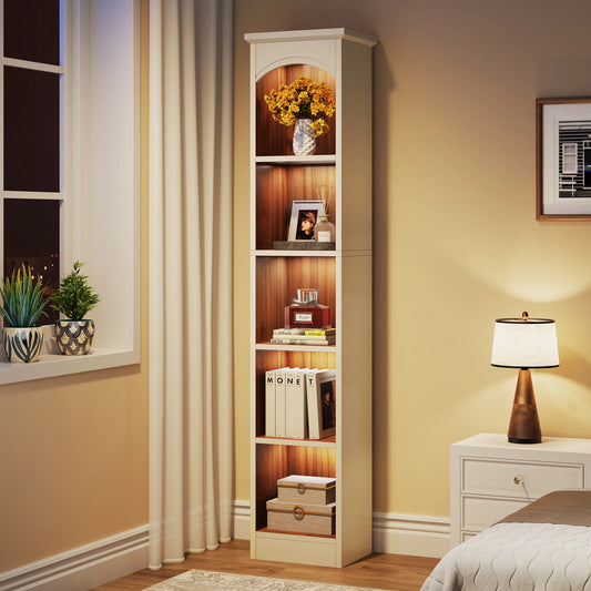 MonoWood 70.9-Inch Tall Narrow Bookcase, 5-Tier Cube Bookshelf with Storage, Modern Slim Corner Display Shelves for Home Offic