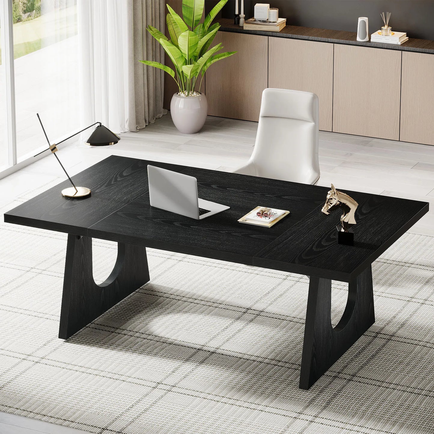 MonoWood 70.86-Inch Executive Desk, Large Computer Office Desk with Double Wood Pedestal, Modern Simple Style Rectangle table