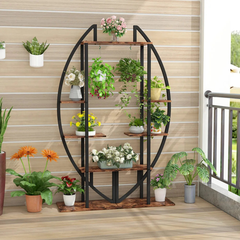 MonoWood 5-Tier Plant Stand Pack of 2, Multi-Purpose Curved Display Shelf Bonsai Flower Plant Stand Rack for Indoor Garden