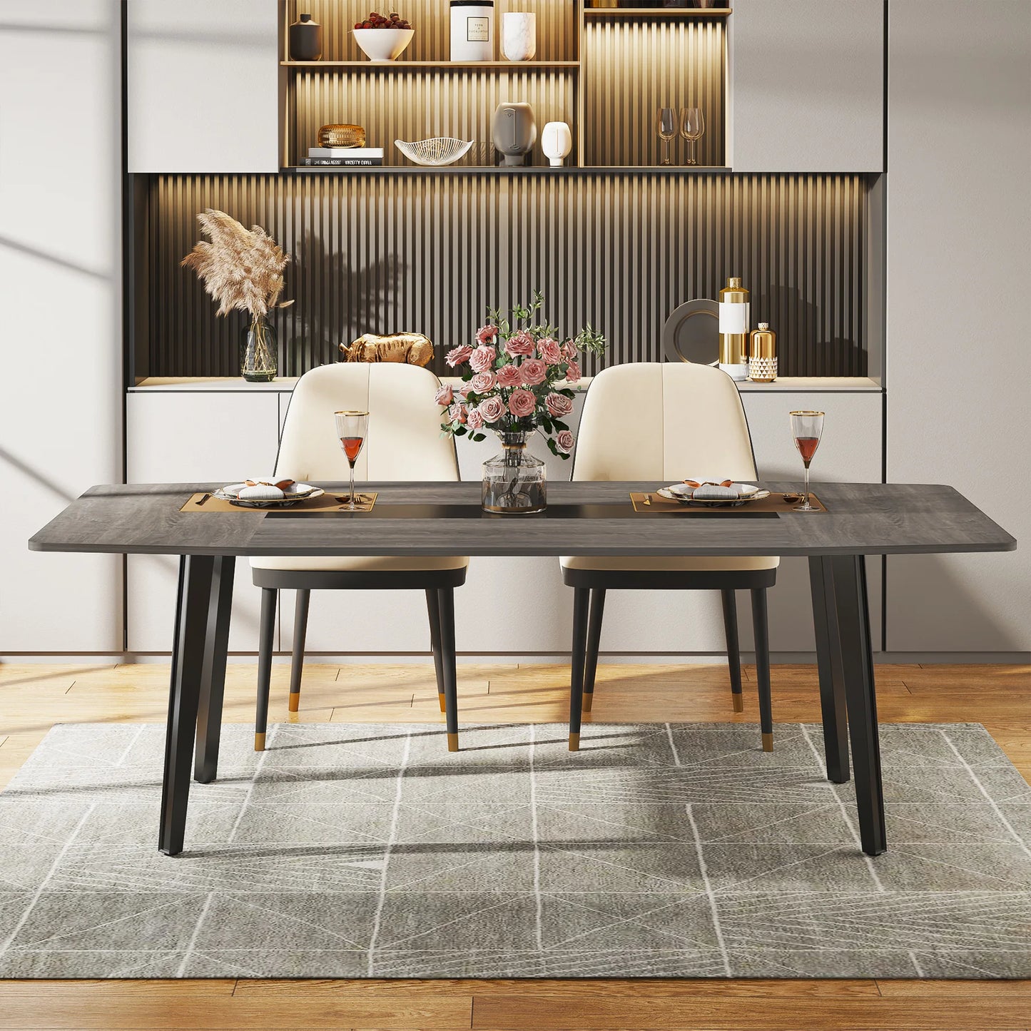 MonoWood Dining Table for 6-8 People, 70.8 Inches Industrial Kitchen Table with Metal Legs, Large Wood Dining Room Table