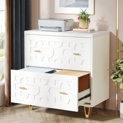 MonoWood 2-Drawer Lateral File Cabinet, Modern White Filing Cabinet for Legal/Letter/A4 Size, Large Storage Filing Cabinet