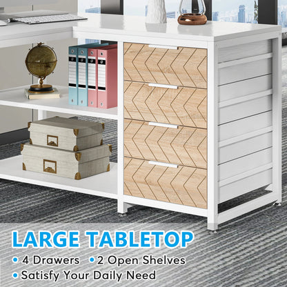 MonoWood L Shaped Computer Desk with Storage Drawers, 59 inch Corner Desk with Shelves, Reversible L-Shaped Office Desk