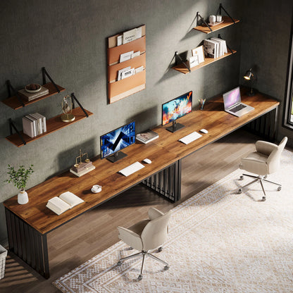 MonoWood 78''Modern Large Office Desk, 2-Person Computer Workstation, Industrial Wooden Desk with Metal Legs