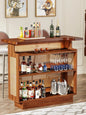 MonoWood Rattan Home Bar Unit, Farmhouse 4-Tier Bar Table with 4 Stemware Racks and Heightened Base, Liquor Wine Bar Cabinet