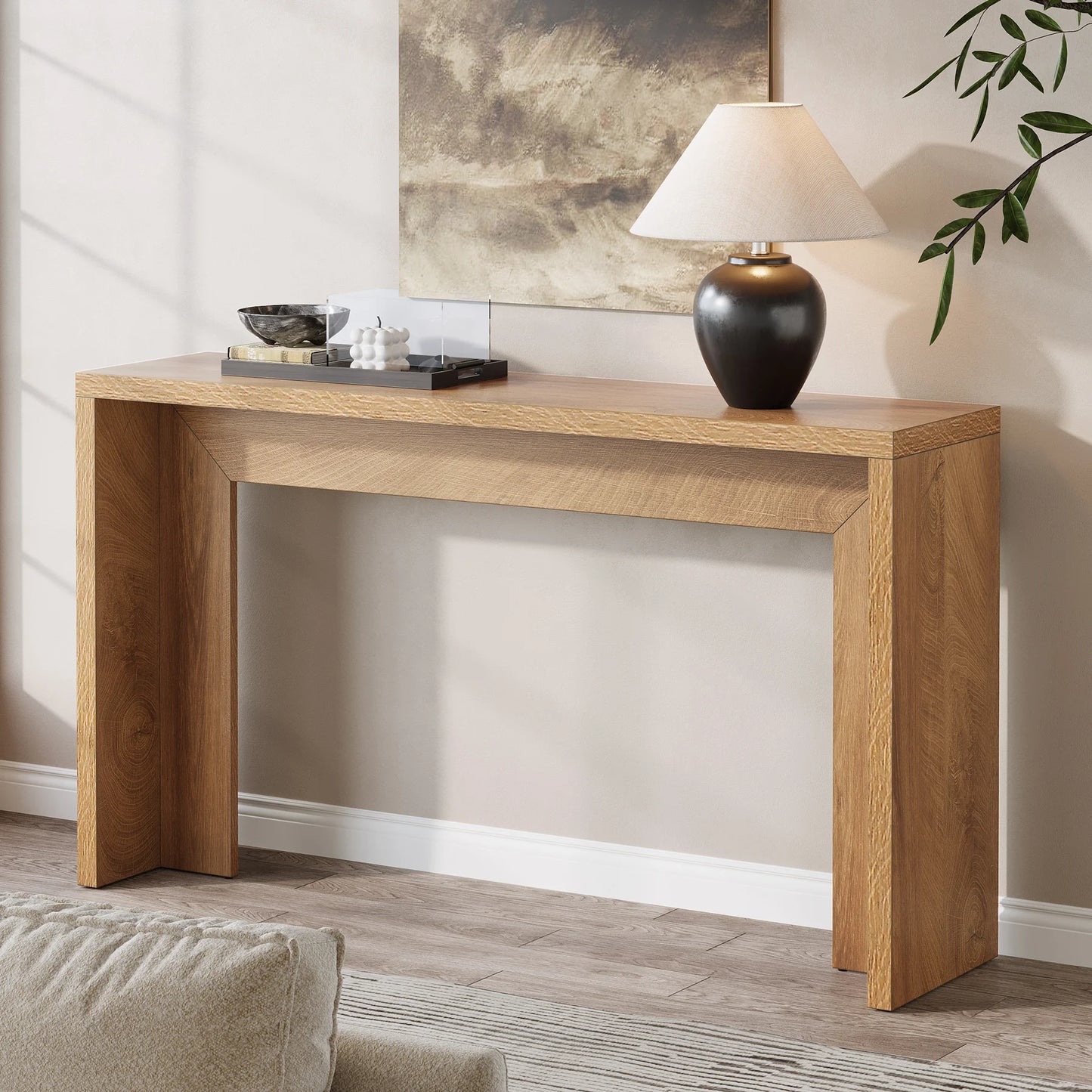 MonoWood 55-Inch Farmhouse Console Table, Wooden Couch Table Behind Sofa with Storage, Narrow Long Entryway Hallway Table