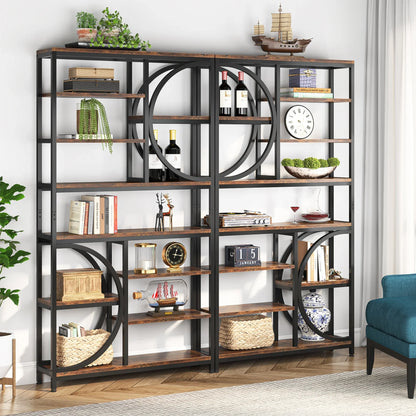 MonoWood 8 Tier Industrial Bookshelf, 77-Inch Tall Open Etagere Bookcase with Metal Frame for Living Room, Home Office