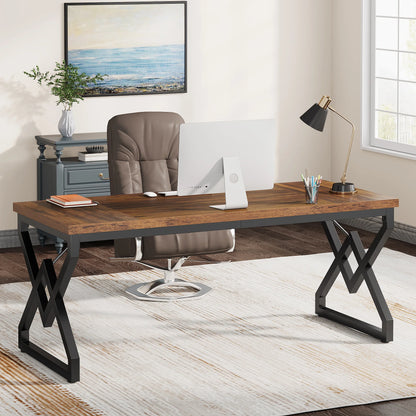 MonoWood 63" Large Industrial Executive Desk with Extra Thickened Tabletop & Metal Frame, Heavy-Duty Home Office Desk