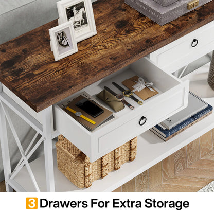 MonoWood 70.8" Console Table with 3 Drawers, Farmhouse Entryway Table with Storage Shelf, Narrow Long Sofa Foyer Table for Ent