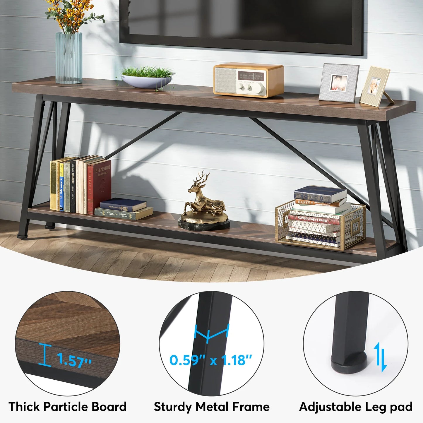 MonoWood 70.9 Inches Extra Long Sofa Table Behind Couch, Industrial Entry Console Table for Hallway, Entryway & Living Room