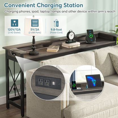 MonoWood Sofa Table with Outlets and USB Ports, 70.9 inch Extra Long Console Table Behind Couch with Charging Station