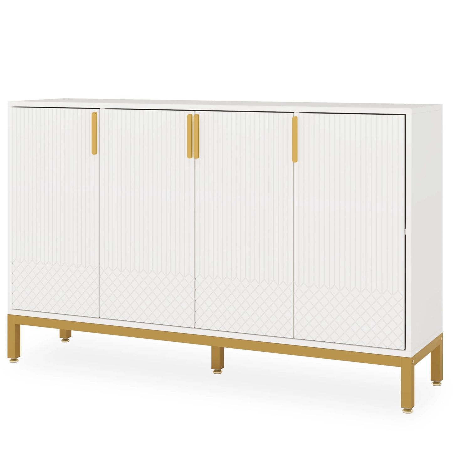 MonoWood Modern Storage Cabinet, 59 Inch Console Cabinet Sideboard Buffet Cabinet with 4 Doors & Gold Metal Base