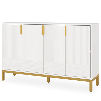 MonoWood Modern Storage Cabinet, 59 Inch Console Cabinet Sideboard Buffet Cabinet with 4 Doors & Gold Metal Base