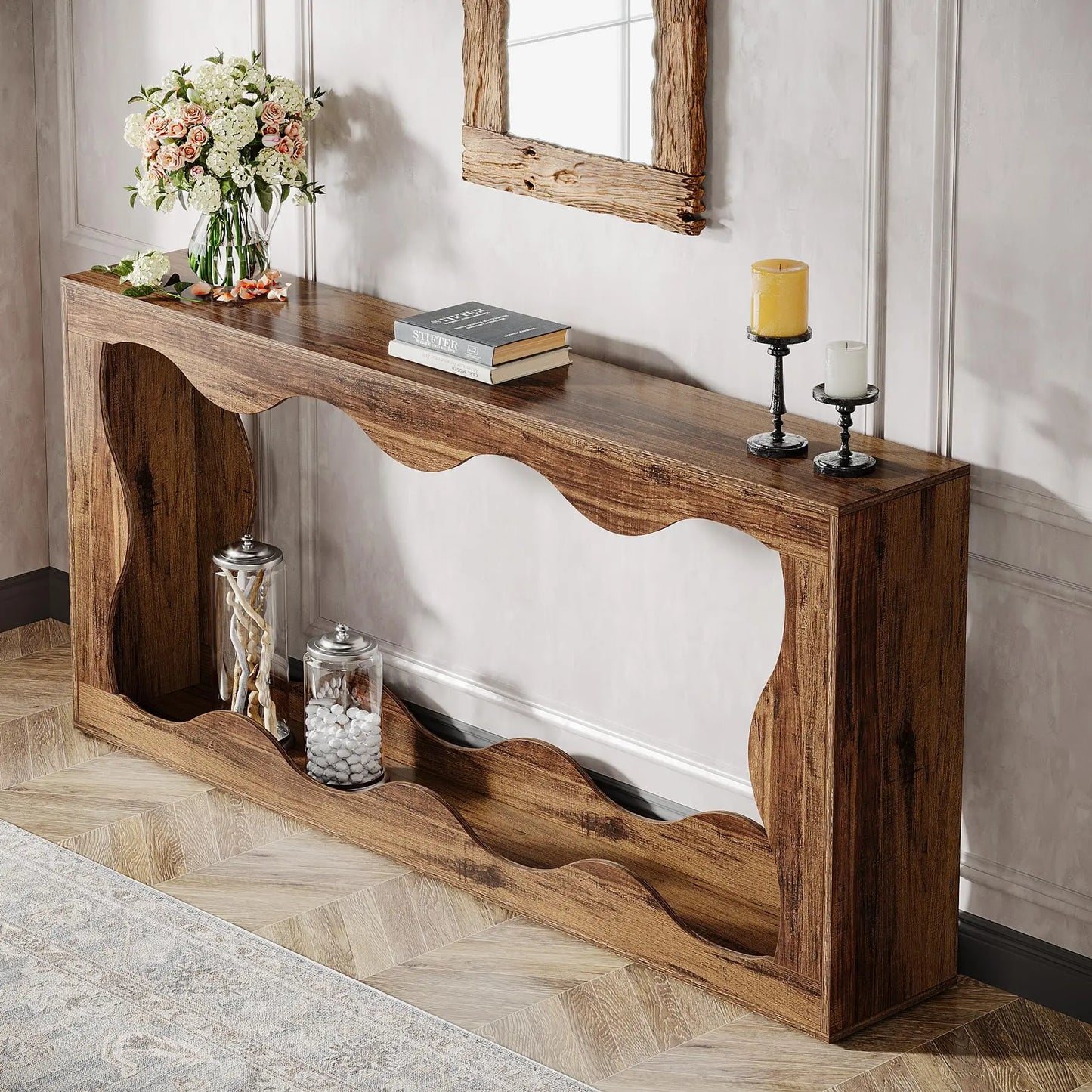 MonoWood 63 Inches Farmhouse Console Table with Storage, Couch Table Behind Sofa, Long Entryway Table, Sofa Console Table, Nar