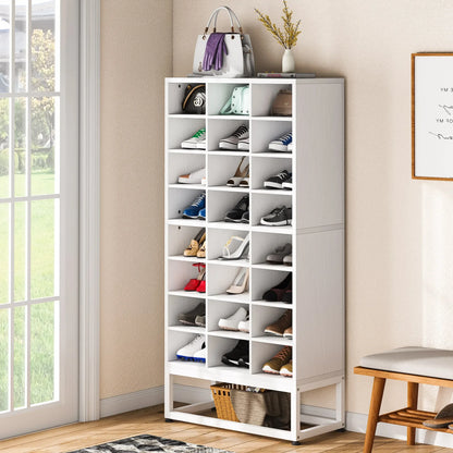MonoWood Wooden Shoe Cabinet 8-Tier Display Shelf Rack Stand White Wood Cube Shelf