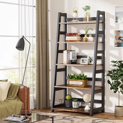 MonoWood 5-Tier Bookshelf Industrial Bookcase, 5 Shelf Ladder Shelf Book Storage Shelf Organizer for Living Room, Home Office