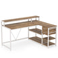 MonoWood Reversible L Shaped Desk with Drawer, Industrial Corner Desk Home Office Table with Shelves and Monitor Stand