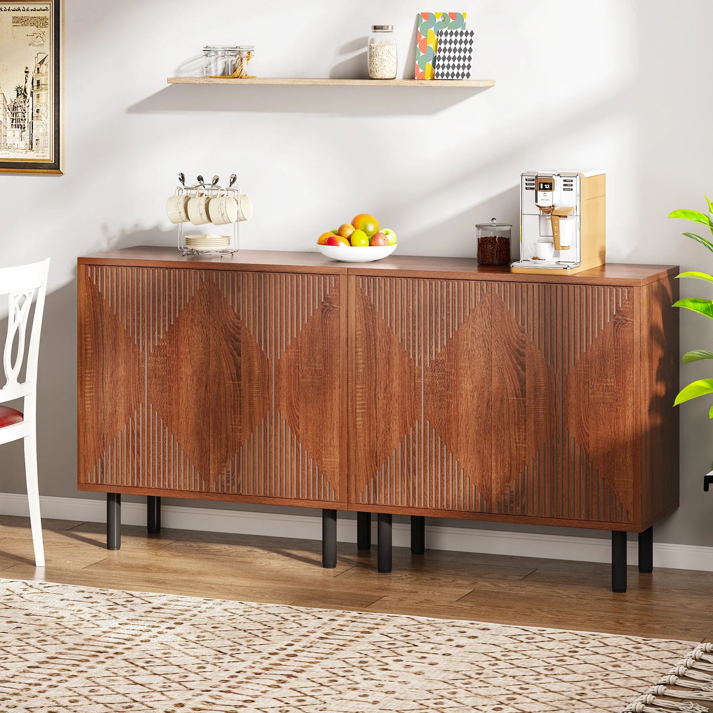 MonoWood Modern Natural Storage Cabinet, Freestanding Floor Cabinet, 59 inches Sideboard, Wood Buffet Cabinet