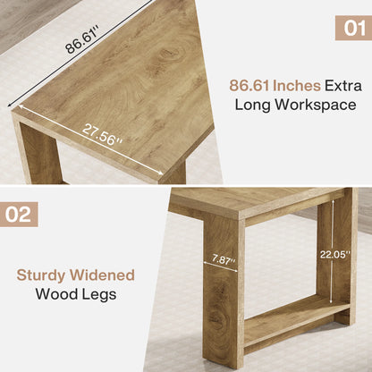 MonoWood Two Person Desk, 86.6 Inches Extra Long Desk, Double Computer Writing Table, Wood Large Desks Workstation