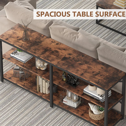 MonoWood 70.9 Inch Long Console Sofa Table 3-Tier Industrial Sofa Table Behind Couch Table