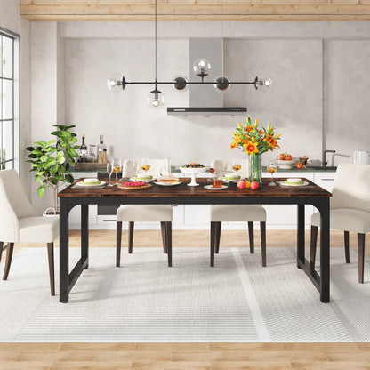 MonoWood Kitchen Modern Industrial Dining Table for 6-8 Person with Metal Frame