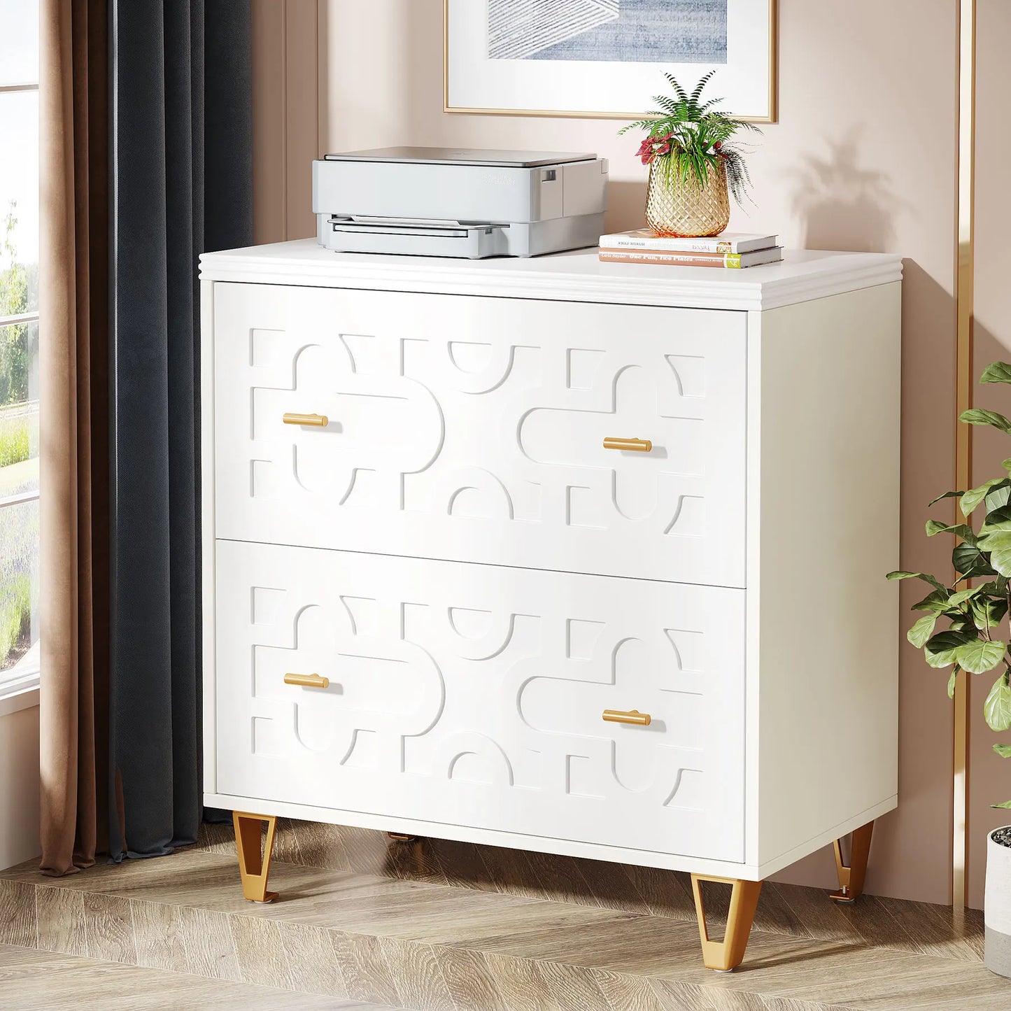 MonoWood 2-Drawer Lateral File Cabinet, Modern White Filing Cabinet for Legal/Letter/A4 Size, Large Storage Filing Cabinet