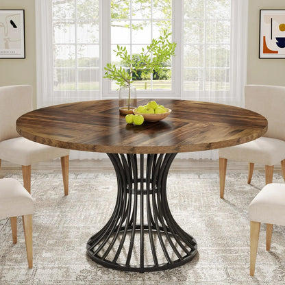 MonoWood Round Dining Table for 4-6 People, 47-Inch Farmhouse Dinning Room Table Circle Kitchen Table, Industrial Dinner Table