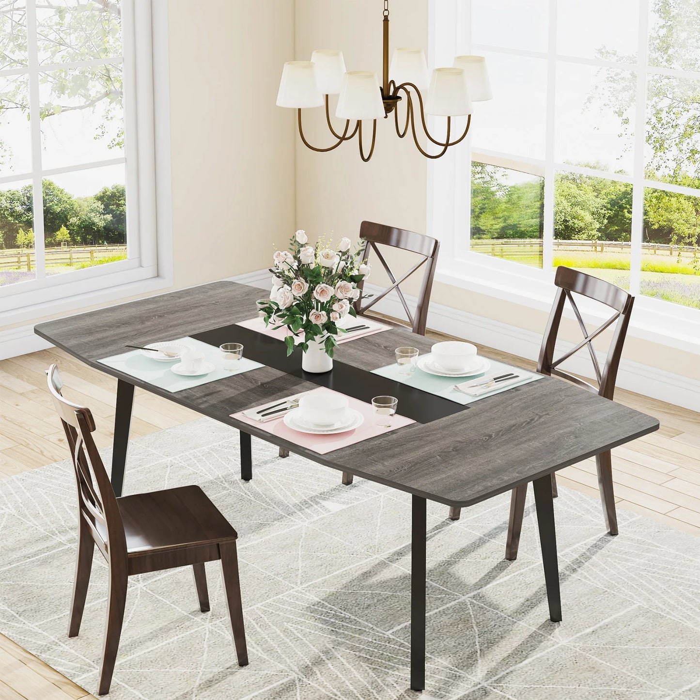 MonoWood Dining Table for 6-8 People, 70.8 Inches Industrial Kitchen Table with Metal Legs, Large Wood Dining Room Table